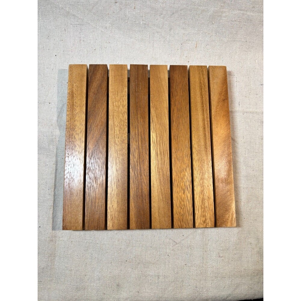 Crate & Barrel Acacia Wood Trivet 7" Square Slatted Raised Feet